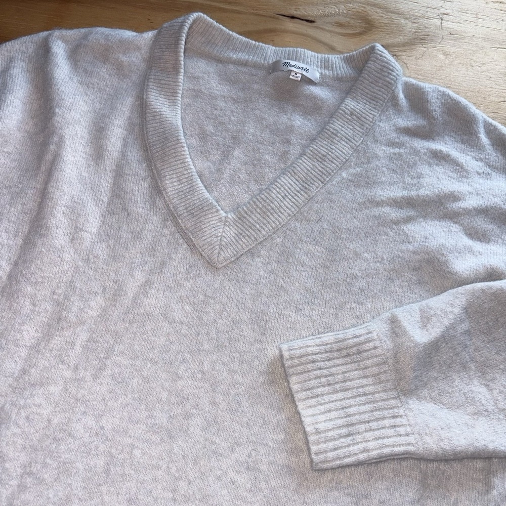 Madewell Women's V-Neck Sweater Oversized Alpaca Wool Blend Smile Gray Medium